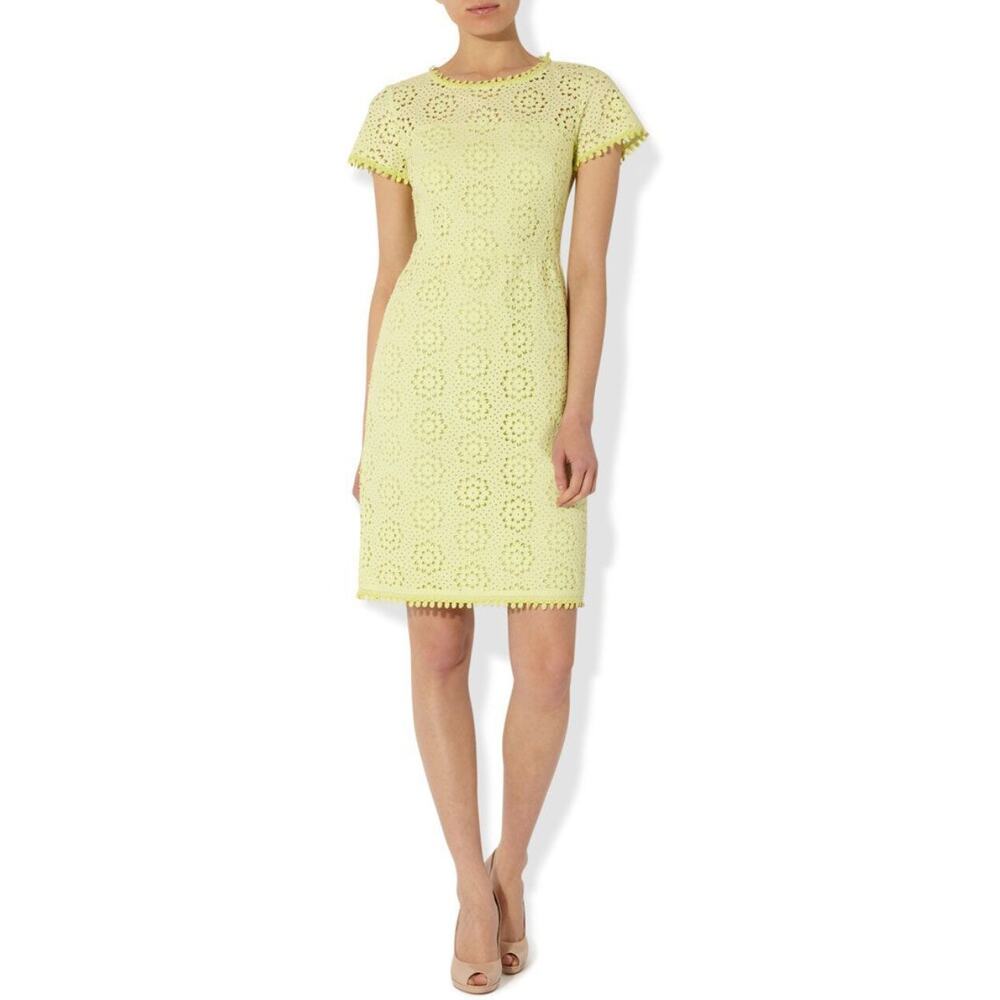 Hobbs London Pandora Lace Short Sleeve Sheath Dress Size 10 Yellow